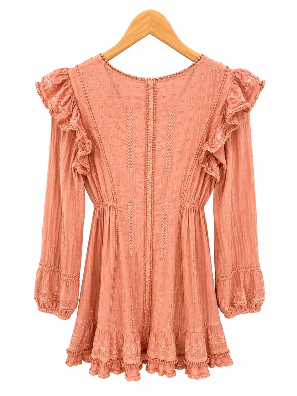 Free People Embroidered V-Neck Ruffle Tunic in Dusty Rose - Picture 2 of 2